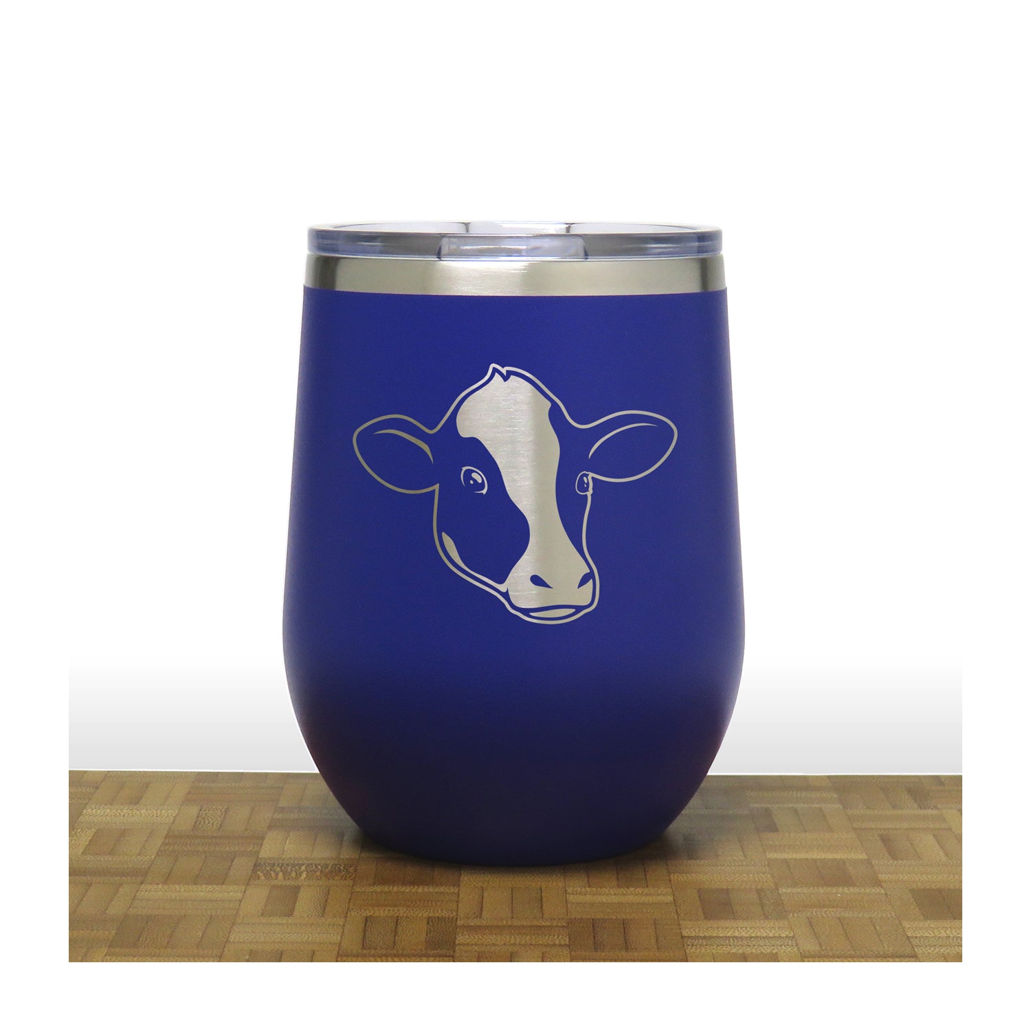 Blue - Cow Face  PC 12oz STEMLESS WINE