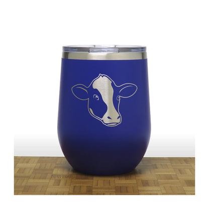 Blue - Cow Face  PC 12oz STEMLESS WINE