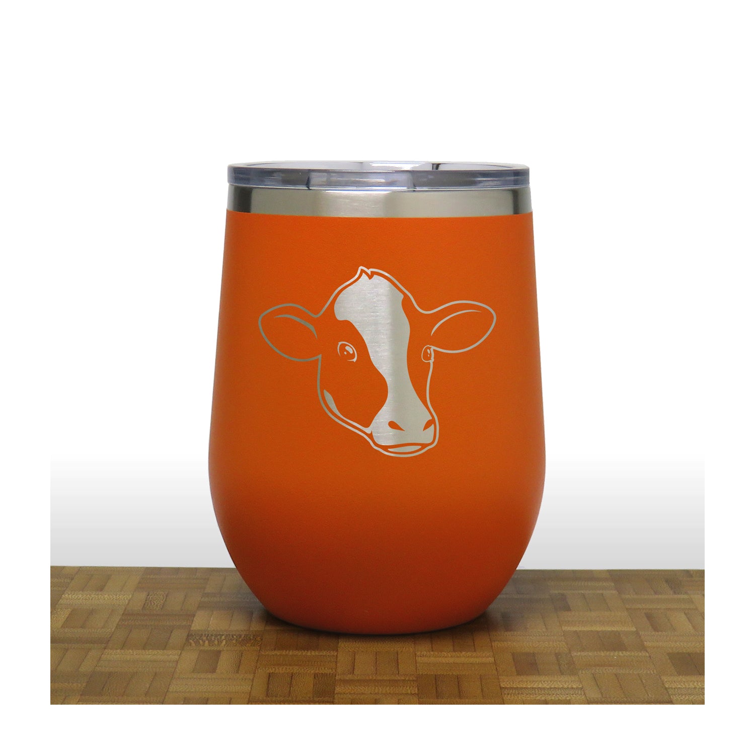 Orange - Cow Face  PC 12oz STEMLESS WINE