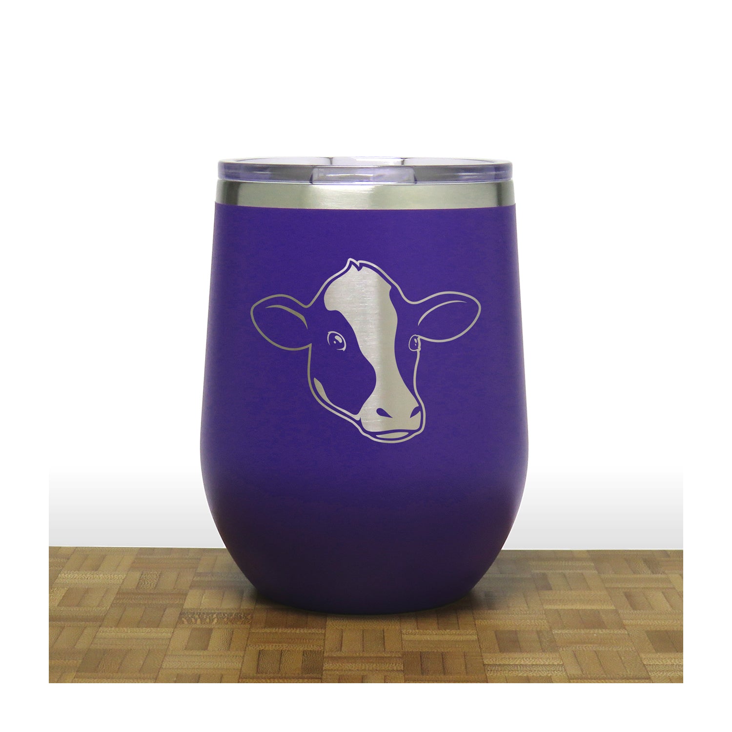 Purple - Cow Face  PC 12oz STEMLESS WINE