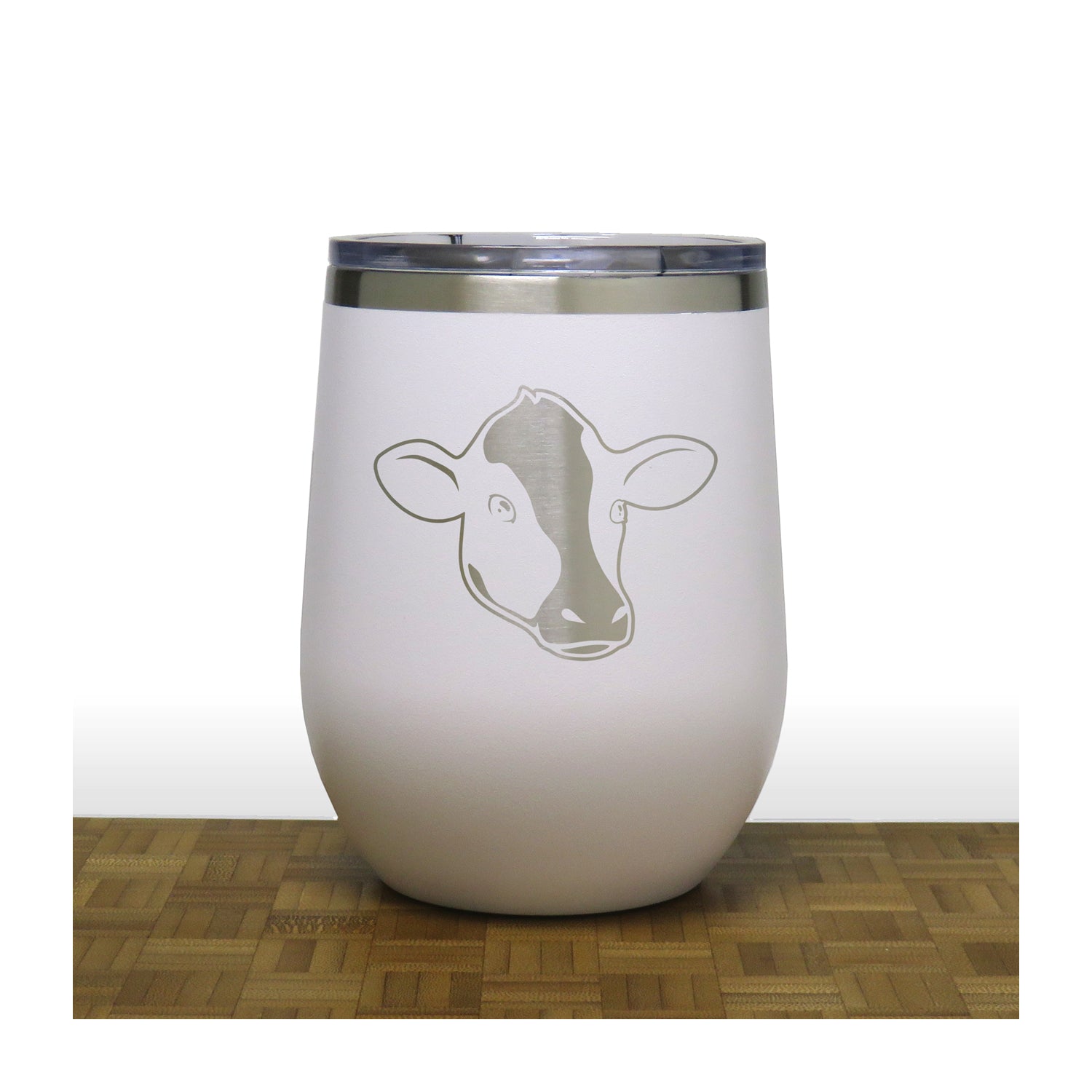 White - Cute_Cow PC 12oz STEMLESS WINE