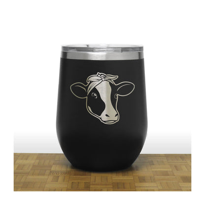 Black - Cow Face with Bandana PC 12oz STEMLESS WINE