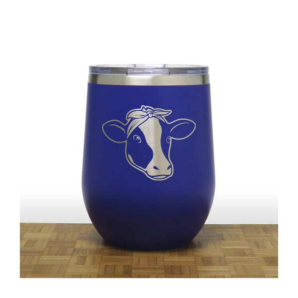 Blue - Cow Face with Bandana PC 12oz STEMLESS WINE