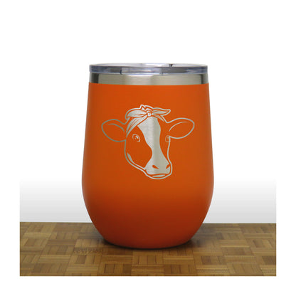 Orange - Cow Face with Bandana PC 12oz STEMLESS WINE
