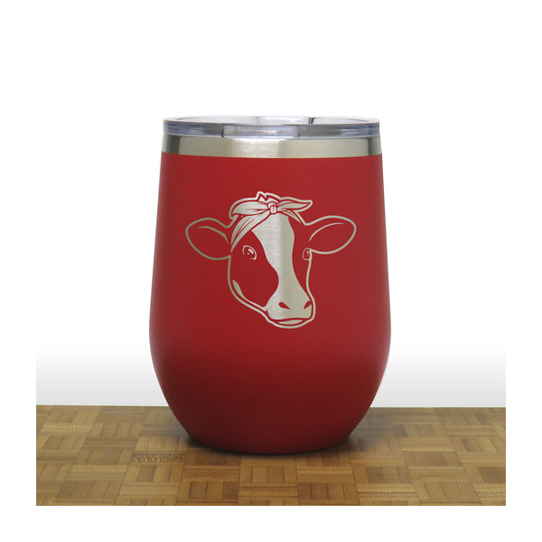 Red - Cow Face with Bandana PC 12oz STEMLESS WINE