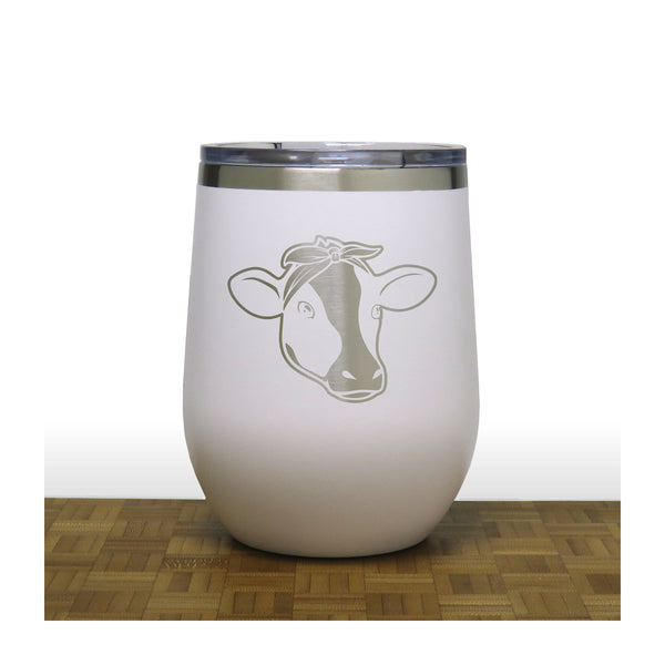 White - Cow Face with Bandana PC 12oz STEMLESS WINE