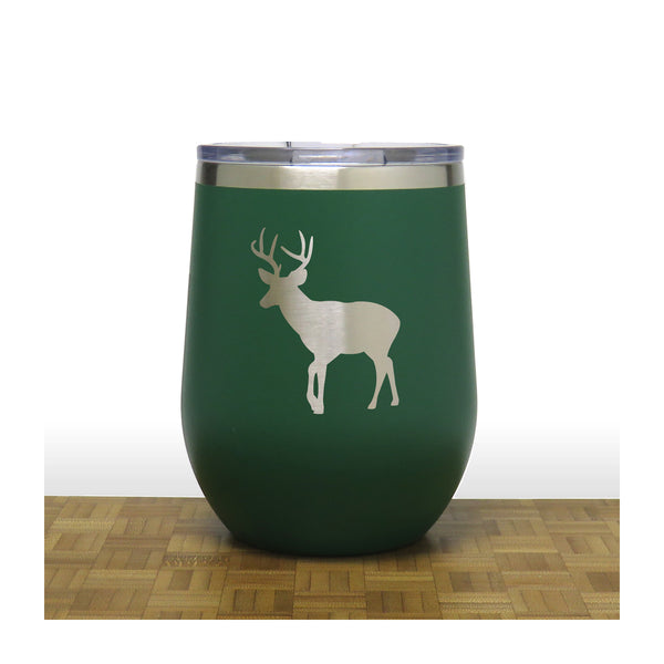 Green - Deer 6  - PC 12oz STEMLESS WINE