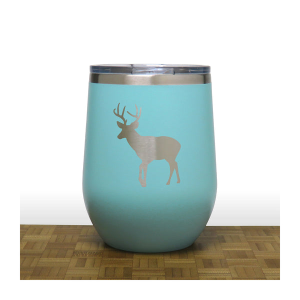 Teal - Deer 6  - PC 12oz STEMLESS WINE