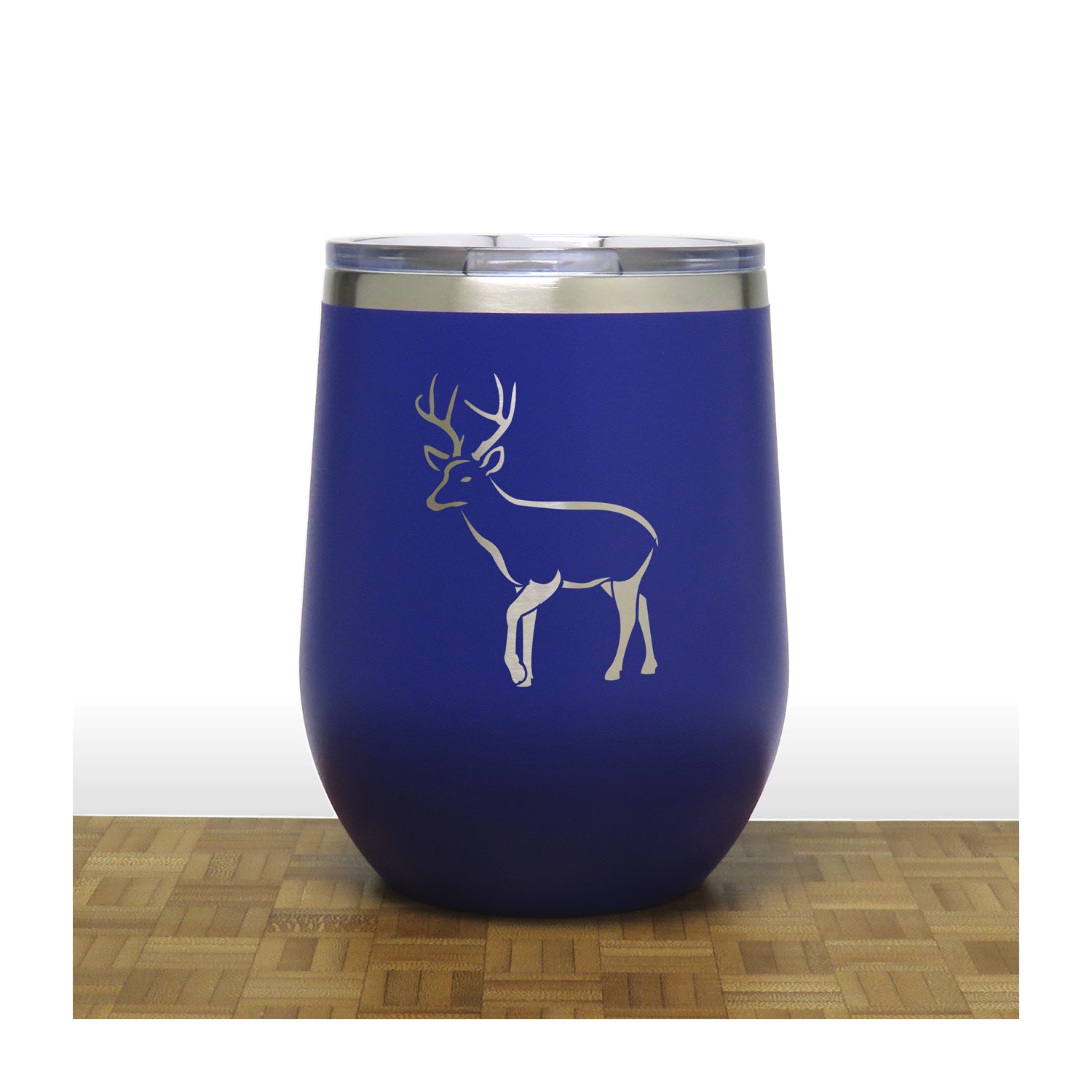 Blue - Deer Design 7 - PC 12oz STEMLESS WINE - Copyright Hues in Glass