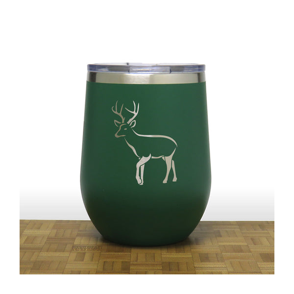 Green Deer Design 7 - PC 12oz STEMLESS WINE - Copyright Hues in Glass