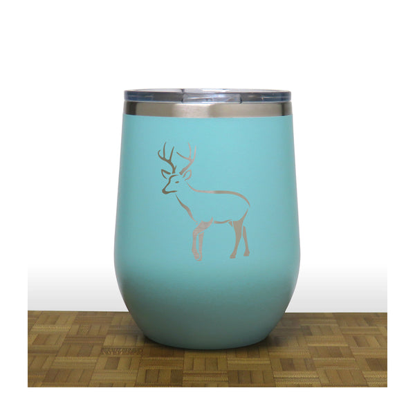 Teal Deer Design 7 - PC 12oz STEMLESS WINE - Copyright Hues in Glass
