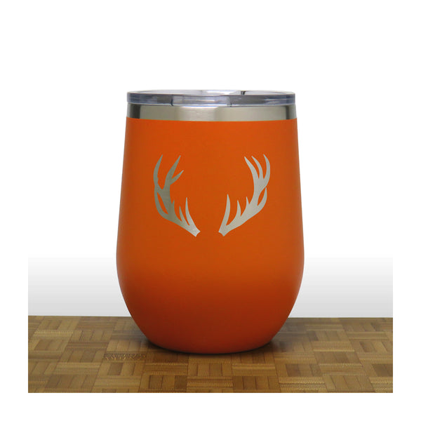 Orange - Deer Antlers Design 2 -PC 12oz STEMLESS WINE - Copyright Hues in Glass