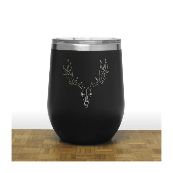 Black - Deer Skull and Antlers PC 12oz STEMLESS WINE - Copyright Hues in Glass