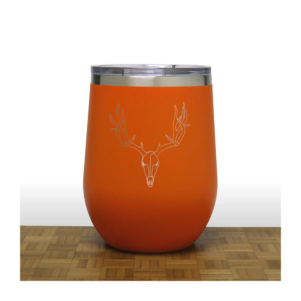 Orange  - Deer Skull and Antlers PC 12oz STEMLESS WINE - Copyright Hues in Glass