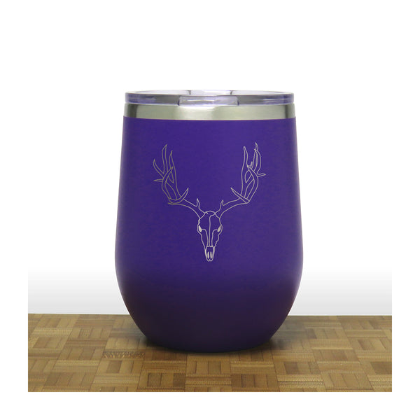 Purple  - Deer Skull and Antlers PC 12oz STEMLESS WINE - Copyright Hues in Glass