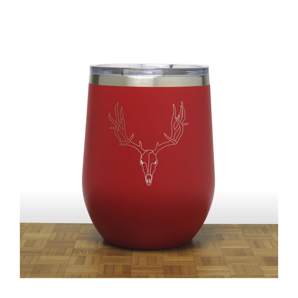Red  - Deer Skull and Antlers PC 12oz STEMLESS WINE - Copyright Hues in Glass