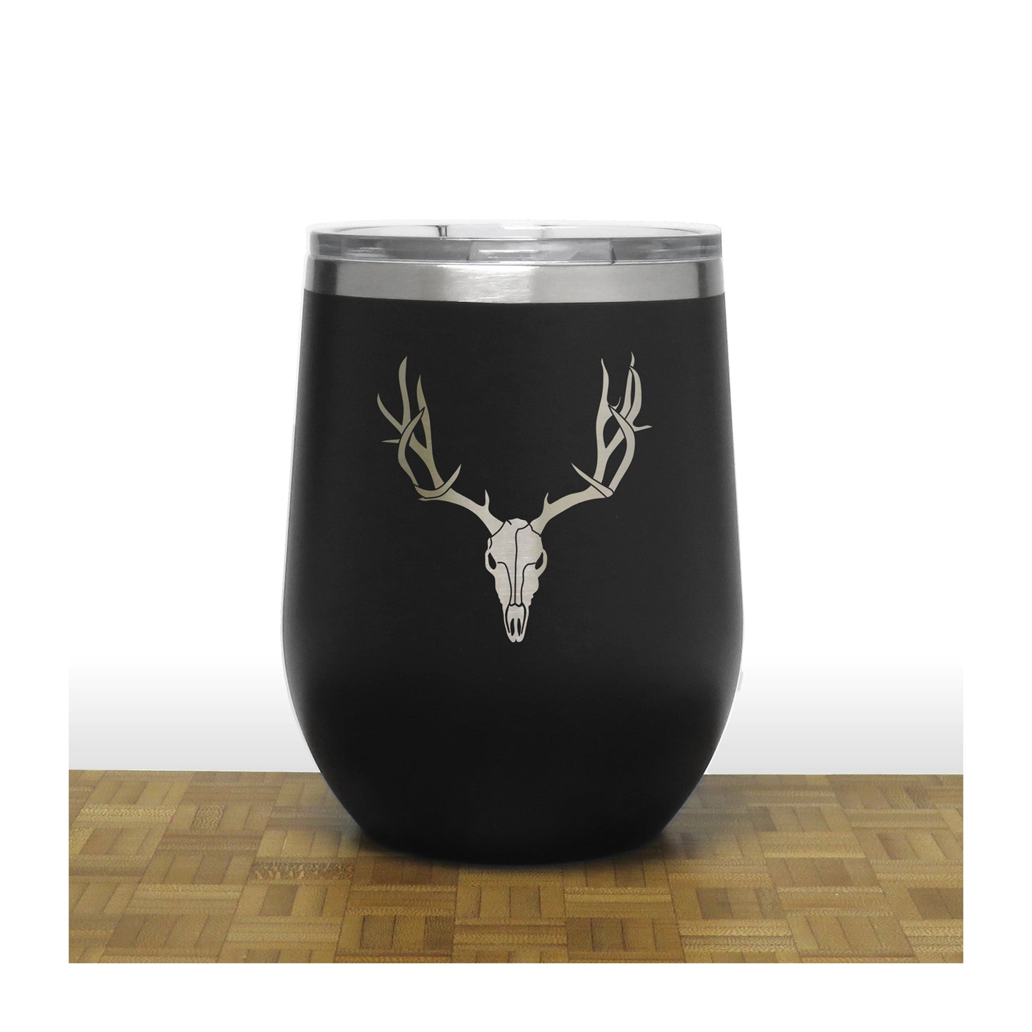 Black - Deer Antler and Skull PC 12oz STEMLESS WINE