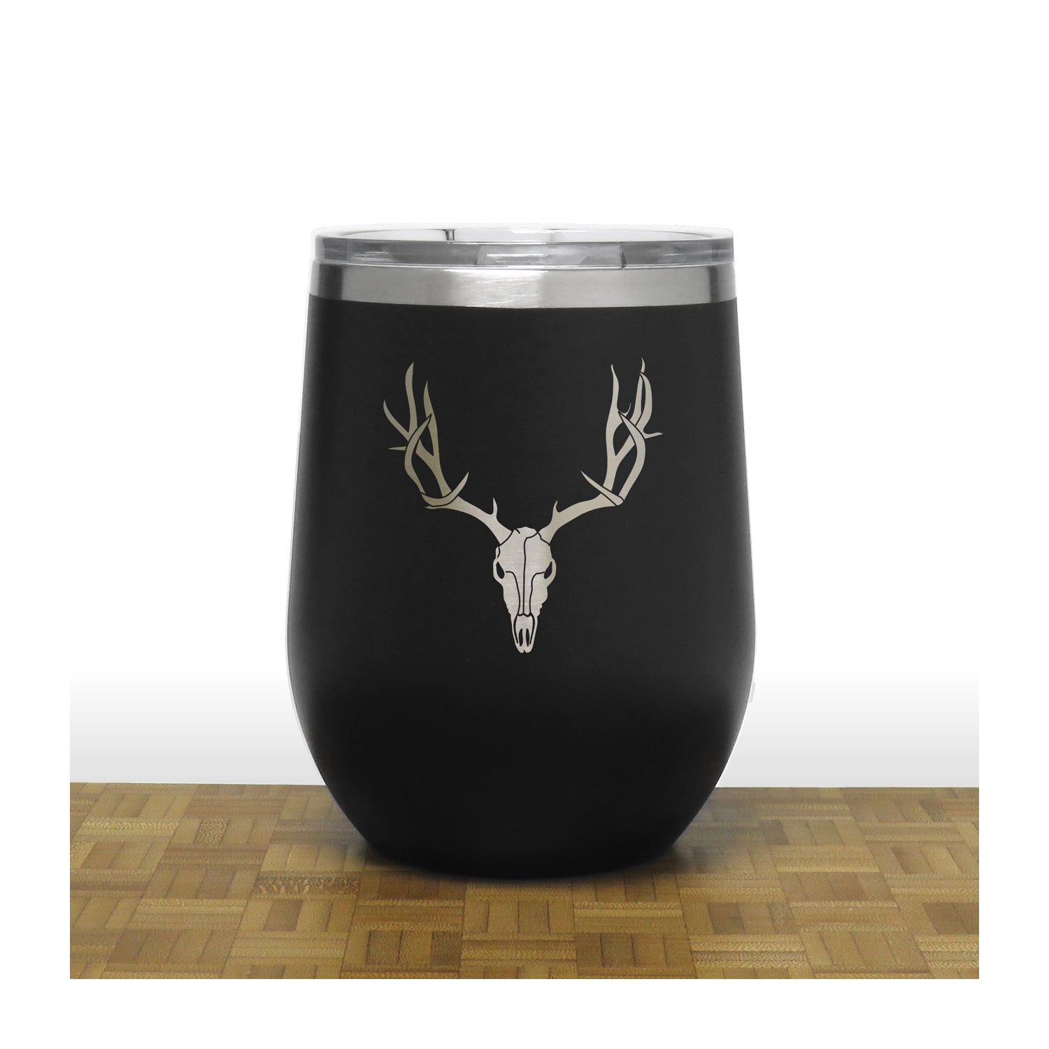 Black - Deer Antler and Skull PC 12oz STEMLESS WINE