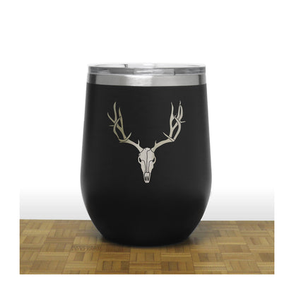 Black - Deer Antler and Skull PC 12oz STEMLESS WINE