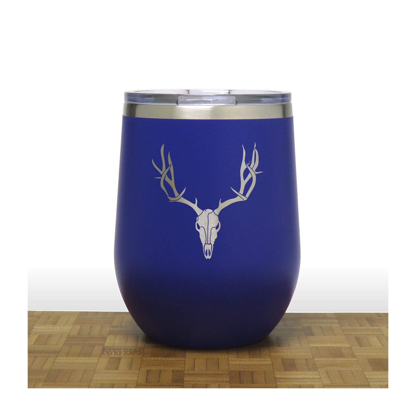 Blue - Deer Antler and Skull PC 12oz STEMLESS WINE