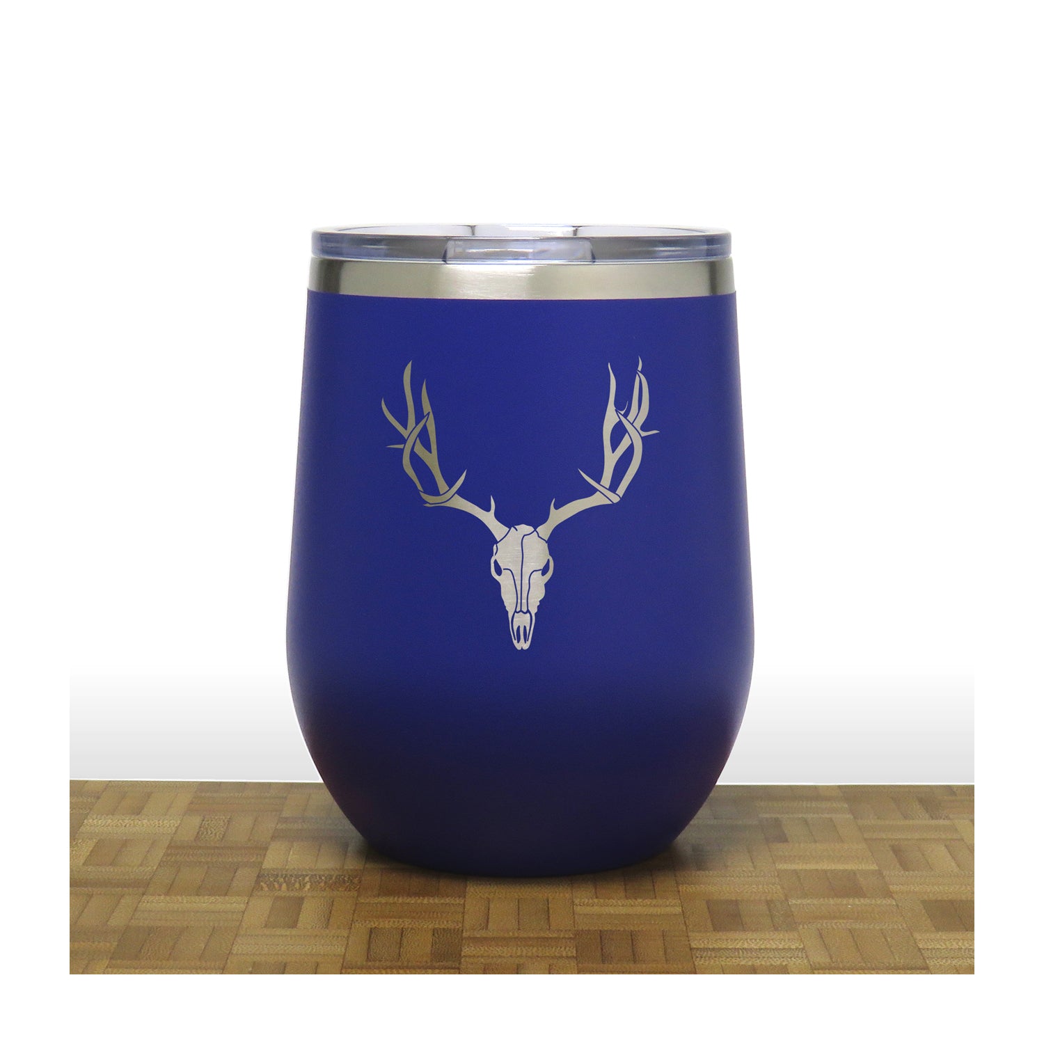 Blue - Deer Antler and Skull PC 12oz STEMLESS WINE