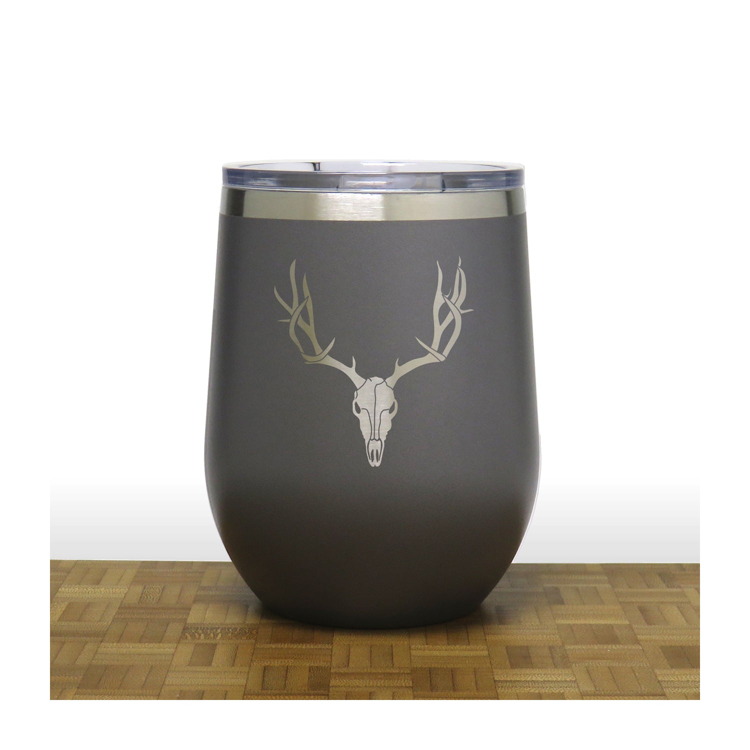 Grey - Deer Antler and Skull PC 12oz STEMLESS WINE