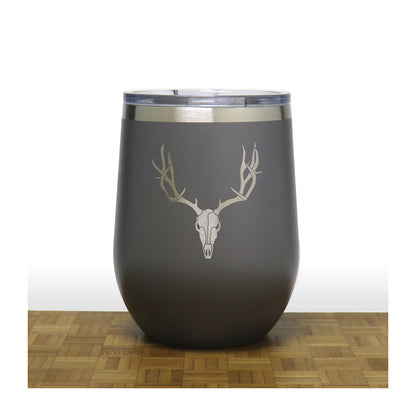 Grey - Deer Antler and Skull PC 12oz STEMLESS WINE