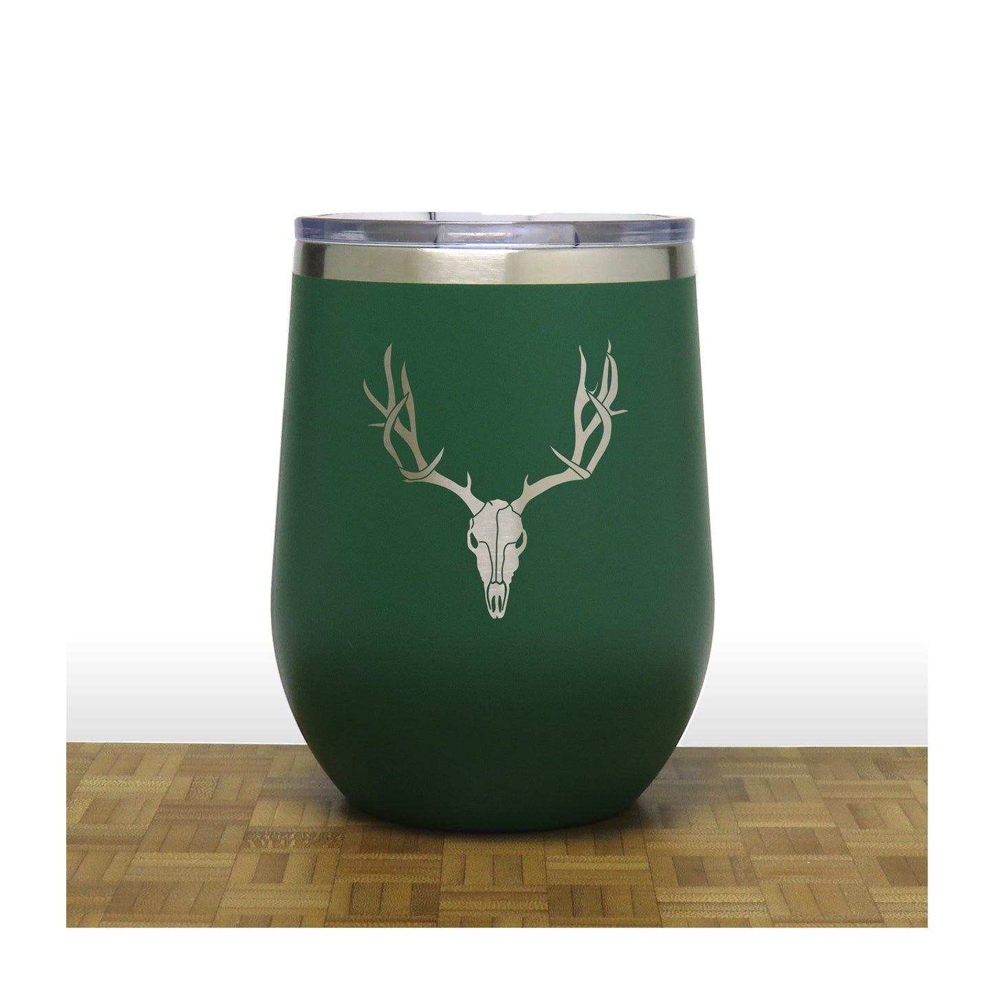 Green - Deer Antler and Skull PC 12oz STEMLESS WINE