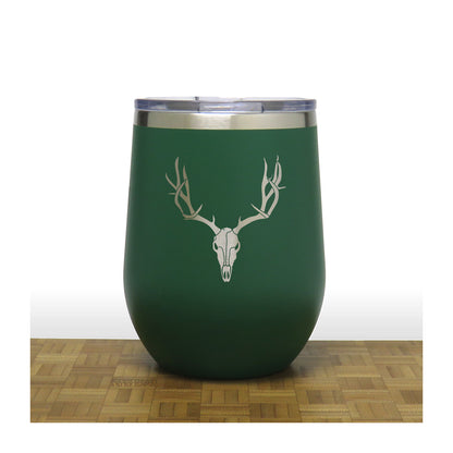 Green - Deer Antler and Skull PC 12oz STEMLESS WINE