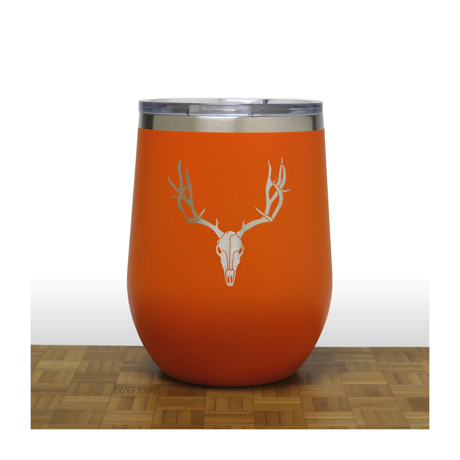Orange - Deer Antler and Skull PC 12oz STEMLESS WINE