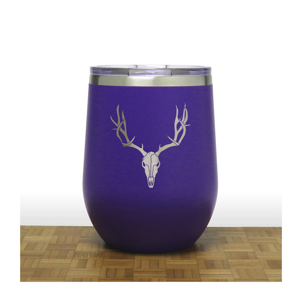 Purple - Deer Antler and Skull PC 12oz STEMLESS WINE