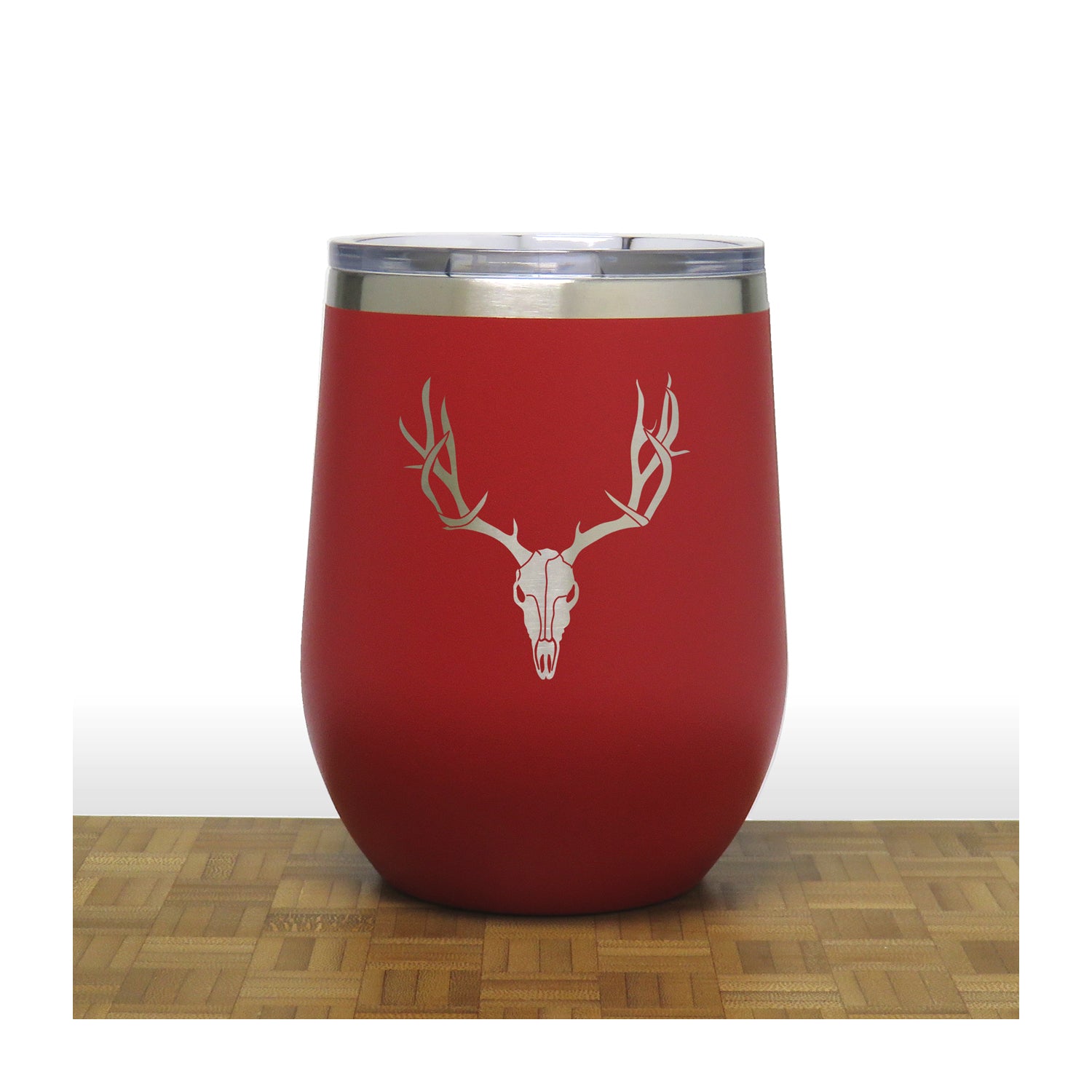 Red - Deer Antler and Skull PC 12oz STEMLESS WINE