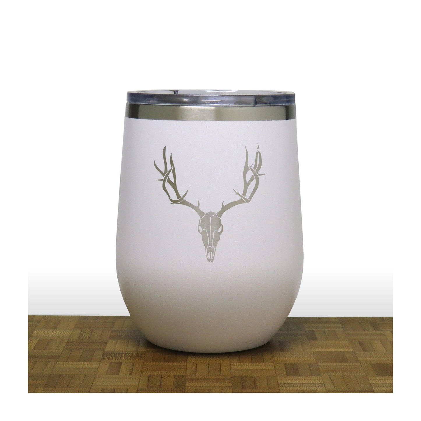 White - Deer Antler and Skull PC 12oz STEMLESS WINE