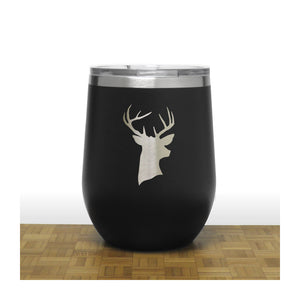 Black  - Deer Head PC 12oz STEMLESS WINE - Copyright Hues in Glass
