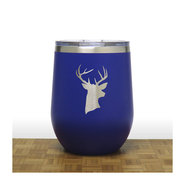 Blue - Deer Head PC 12oz STEMLESS WINE - Copyright Hues in Glass