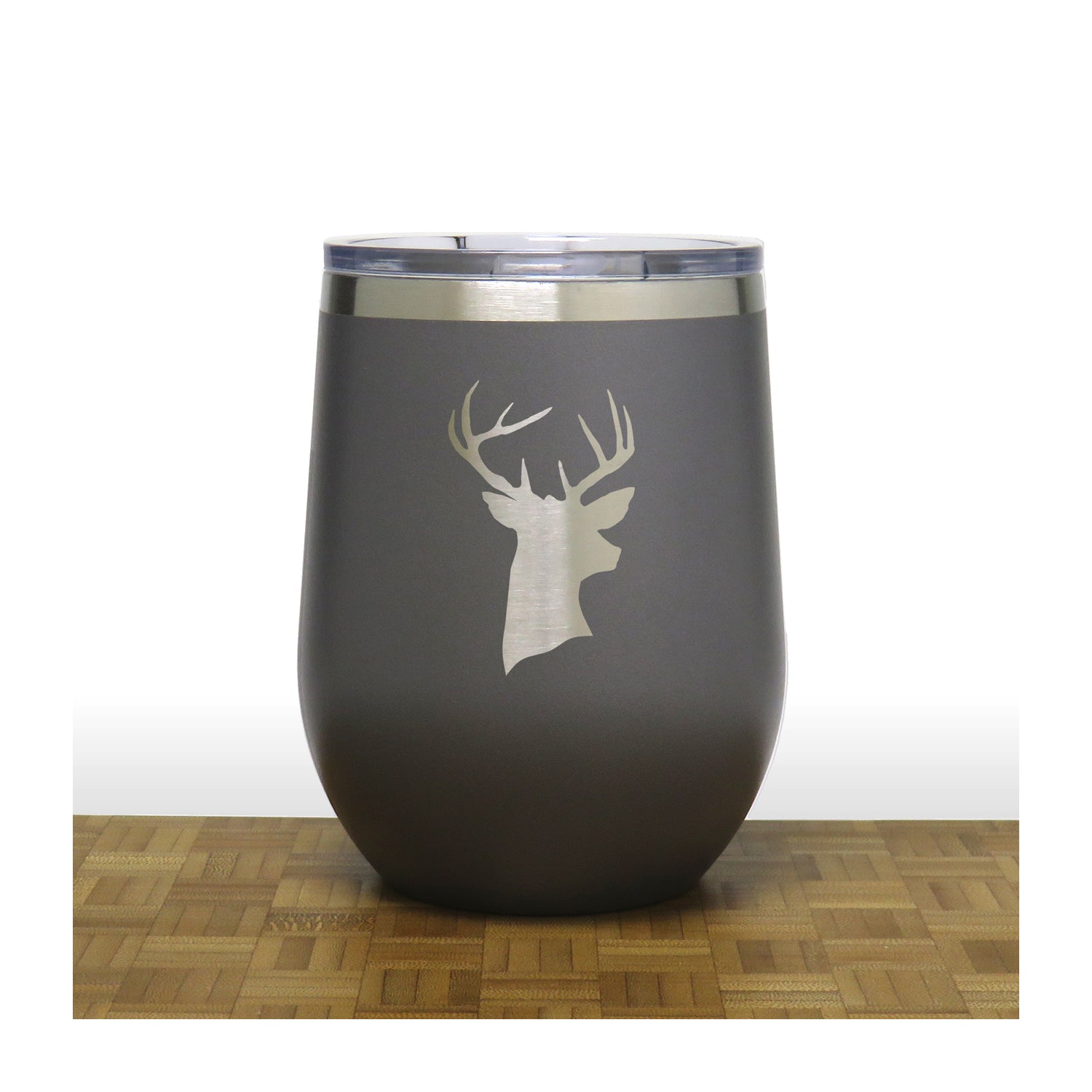 Grey - Deer Head PC 12oz STEMLESS WINE - Copyright Hues in Glass