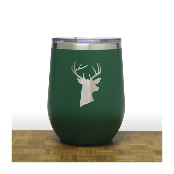 Green - Deer Head PC 12oz STEMLESS WINE - Copyright Hues in Glass
