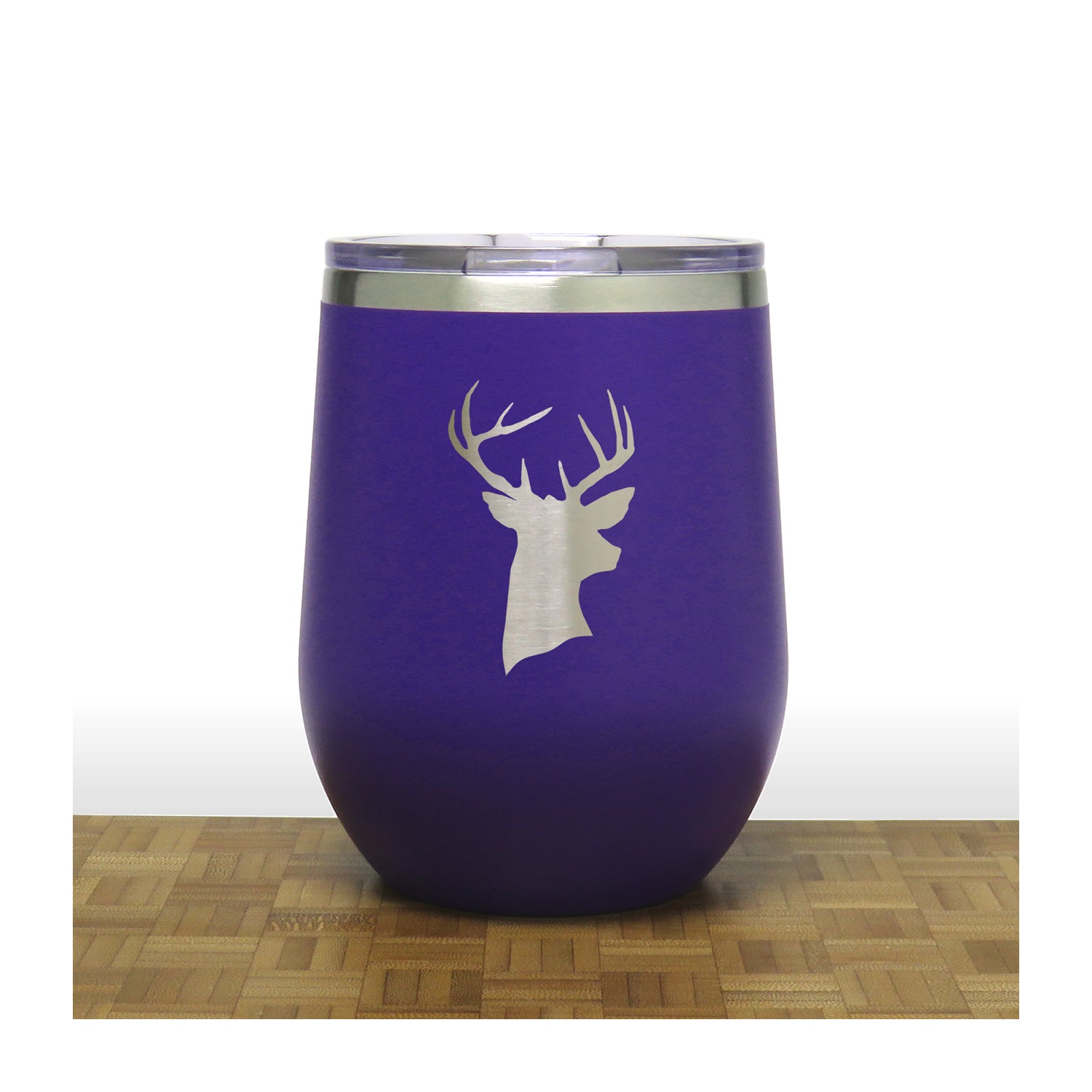 Purple - Deer Head PC 12oz STEMLESS WINE - Copyright Hues in Glass