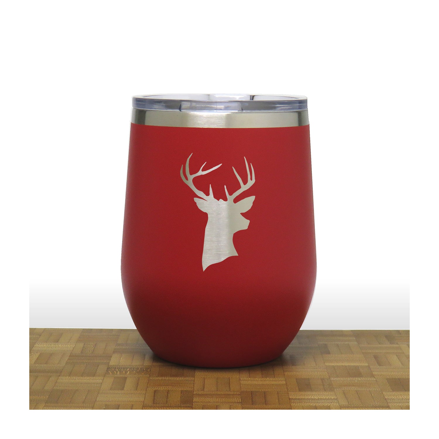Red - Deer Head PC 12oz STEMLESS WINE - Copyright Hues in Glass