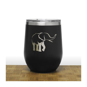 Black - Elephant Design 4 PC 12oz STEMLESS WINE - Copyright Hues in Glass