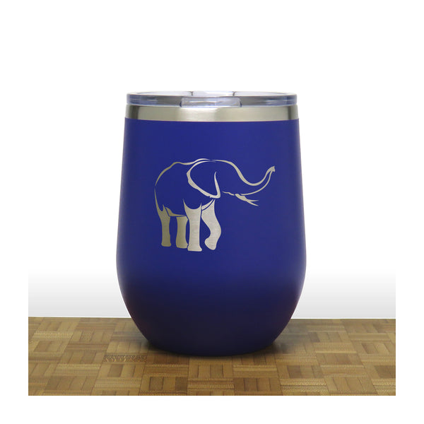 Blue - Elephant Design 4 PC 12oz STEMLESS WINE - Copyright Hues in Glass