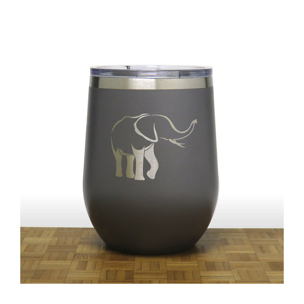 Grey - Elephant Design 4 PC 12oz STEMLESS WINE - Copyright Hues in Glass