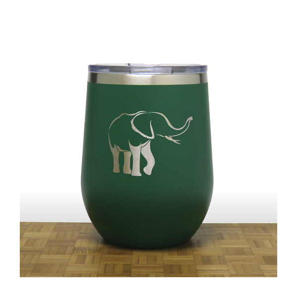 Green - Elephant Design 4 PC 12oz STEMLESS WINE - Copyright Hues in Glass