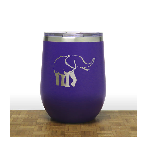 Purple - Elephant Design 4 PC 12oz STEMLESS WINE - Copyright Hues in Glass