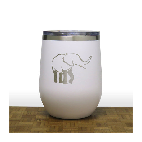 White - Elephant Design 4 PC 12oz STEMLESS WINE - Copyright Hues in Glass
