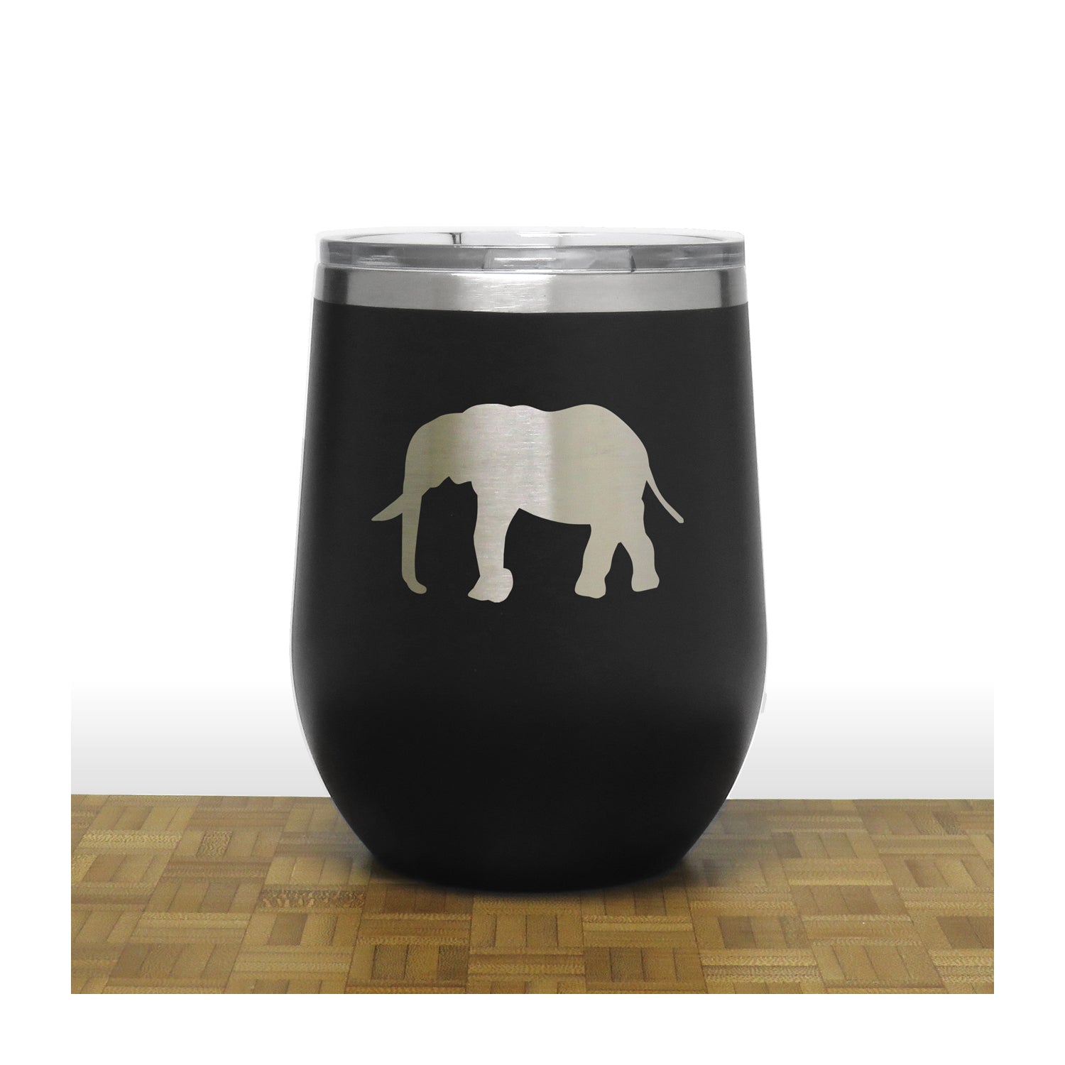 Black - Elephant Design 5 PC 12oz STEMLESS WINE - Copyright Hues in Glass