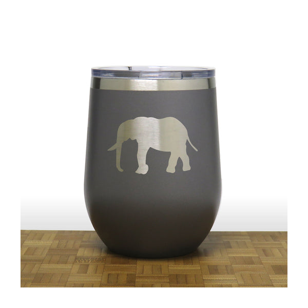 Grey - Elephant Design 5 PC 12oz STEMLESS WINE - Copyright Hues in Glass