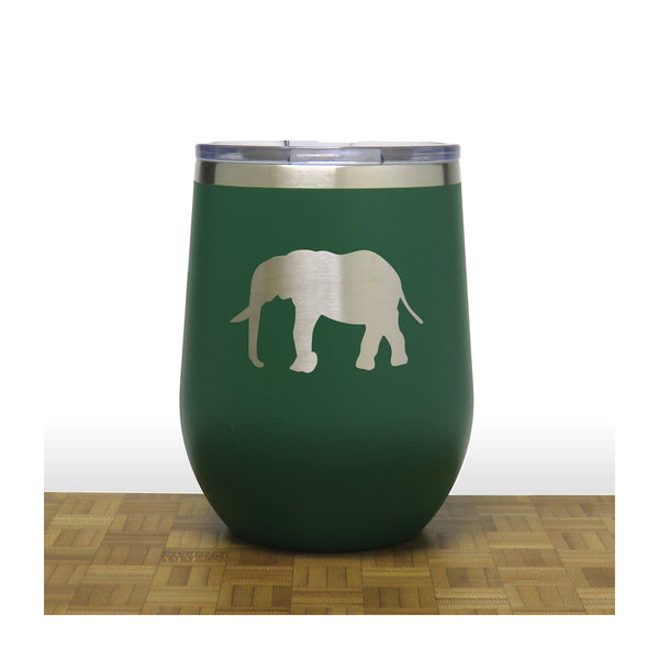Green - Elephant Design 5 PC 12oz STEMLESS WINE - Copyright Hues in Glass