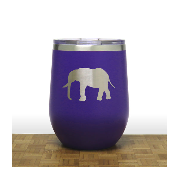 Purple - Elephant Design 5 PC 12oz STEMLESS WINE - Copyright Hues in Glass