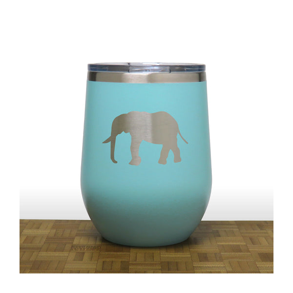 Teal - Elephant Design 5 PC 12oz STEMLESS WINE - Copyright Hues in Glass